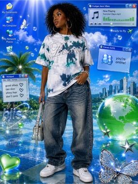 Rhinestone Y2K Inspired Tie-Dye Tee “BELIEVE”|Festival Style|Y Large/Womnen xs,s